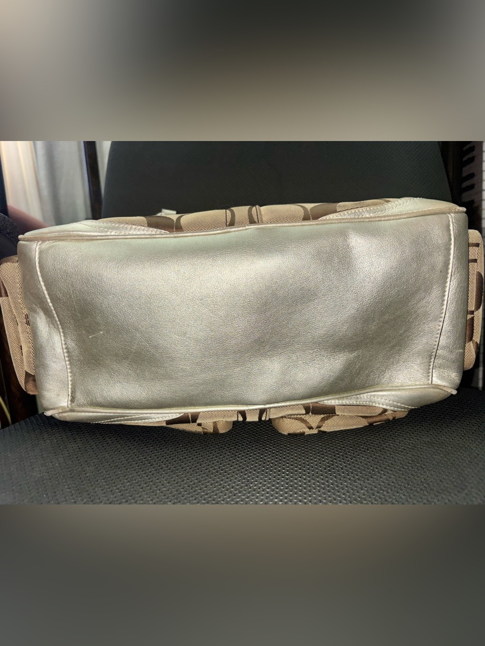 VTG Coach Beige Signature Satchel with Metallic + Gold Wallet - Picture 5 of 16